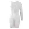 Sommar ankomst kvinnor sexig bandage klänning en axel långärmad tight vit klänning kändis bana mini party klänning 210625