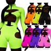 Sexy Women Jumpsuits Designer Spring Long Sleeve Shorts Bodysuit Fluorescent Green Schoolbag Buckle Button Long Sleeve Rompers C06