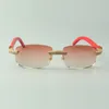 Vendita diretta occhiali da sole con micro pavé di diamanti 3524026 con aste in legno naturale rosso occhiali firmati, misure: 56-18-135 mm