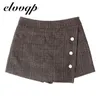 High Quality Autumn Pocket Woolen Blend Winter Shorts Women Fashion Button Plaid Office Work Skirt Retro Women Mini Skirts 211120