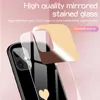 Mobiltelefonfodral Fashion Love Heart Makeup Mirror Telefonfodral för iPhone 12 13 15 14 Pro Max X XR XS 7 8 Plus Luxury Tempered Glass Hard Back Cover Ofab