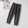 Hoge taille jeans vrouwen harembroek losse casual Koreaanse moeder Jean vintage vrouwelijke denim broek plus size pantalon met riem 210922