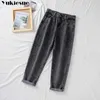 Hohe Taille Jeans Frauen Harem Hosen Lose Beiläufige Koreanische Mom Jean Vintage Weibliche Denim Hosen Plus Größe Pantalon mit Gürtel 210922