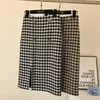 Houndstooth Woolen Skirt Korean Style مزاج AllMatch Thinner OneStep Split Aline Skirt 210311