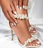 Elegant Sommar Maisel Pearl Utsmyckad Sandaler Skor Ankelband Lady High Heels Kvinnors Lyxiga Märke Party Dress Wedding Eu35-43