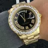 Big Diamond Luxury Brand Gold Watch Män Rostfritt Stål Dagens Armbandsur President Top Man Klocka för Relogio Masculino 210804