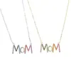 925 sterling silver Mother's Day jewelry Charm Hollow letter MOM Charm Jewelry Pave Colorful Rainbow CZ Simple Pendant Necklace Q0531