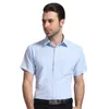Homens regular - ajuste de verão manga curta sólida camisa clássica de remendo único Bolso formal empresarial negócio escritório básico vestido camisas 210628