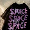 Baumwolle Bär Graffiti Kurzarm Space Print T-Shirt Lose Sommer Trend Halb Retro Harajuku Stil Paar Shirt 210623