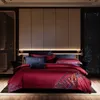 4/6/9pcs Luxury Soft 1000tc Egyptian Cotton Premium Vintage Bedding Sets Dark Red Green Embroidery Duvet Cover Pillowcase Sheet C0223