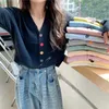 Kadın Örgü Tees Sonbahar Giyim Boşta Stili Retro Japon Dış Giyim V yaka örgü HARDIGAN TASARIM VERME Kırpılmış kazak ceket