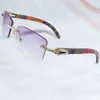 Factory Wholesale New Men Rhinestone Rimless Square Color Hungry Wooden Sunglasses Diamond Shades Iced Out Decoration Eyewear