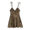 Women Vintage Chic Leopard Print Mini Dress Fashion Sexy V Neck Side Zipper Straps Dresses Vestidos Mujer 210303