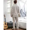 Men's Sleepwear Men's Autumn Flannel 2PCS Pajamas Suit Beige Men Sleep Set Intimate Lingerie Coral Fleece Home Clothing Casual Pyjamas