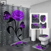 5 cores Rose Imprimir 3D Curtain Curtain Impermeável Poliéster Banheiro Anti-Slip Bath Mat Set Tapetes Tapetes Tapete Casa Decoração 211119