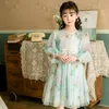 Sweet Girl Flowers Princess Dress Spring Kinderen Floral Puff Sleeve Gedrukte Tutu -jurk Landelijke stijl Kids Lace Falbala feestjurk C6858