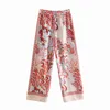 Za Femmes Pantalons Rouge Imprimer Surdimensionné Large Jambe Femme Été Patchwork Droite Haute Wasit Pantalon Streetwear 211115