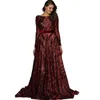 Bury Glitter Cequined Sukienki wieczorne Arabski Dubaj marokańskie kaftan kobiety Formalne suknie imprezowe długie rękawy