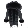 Oftbuy Mode Vinterjacka Kvinnor Real Fur Coat Naturlig Real Fox Fur Collar Loose Long Parkas Big Fur Ytterkläder Avtagbar 210927