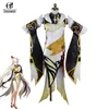 ROLECOS Game Genshin Impact Cosplay Costume Ningguang Cosplay Costume Women Sexy Costume Halloween Dress Shorts Glove Full Set Y0903