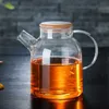 1L / 1.5L прозрачный стеклянный стеклянный чайник термостойкий цветок чайник кувшин с бамбуком / крышка из нержавеющей стали прозрачный сок Контейнер 210724