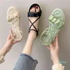 Sandalet Bej Topuklu Slip-On Loafer'lar Yaz Bayan Ayakkabıları Lady Siyah Elastik Bant Konfor Yeni Düz Gladyatör Moda Kızlar 1213