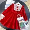 Robe de noël rouge pour filles, vêtements de fête d'anniversaire, hiver automne, robe en velours pour enfants, vêtements chauds Q03094041