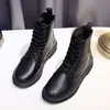 2022 Zwart Platform Combat Enkellaarzen voor Vrouwen Lace Up Gesp Strap Vrouw Schoenen Winter Biker Laarzen Big Size 40