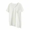 Vår Fashion V-hals Vit Bottenskjorta Oregelbundet Patchwork Pocket Kortärmad T-shirt Kvinnor 210615