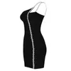 Mujeres Summer Sexy Un Hombro Cristal Negro Mini Bodycon Vendaje Vestido Chic Tarde Celebrity Party Vestido 210527