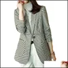 Abiti da donna Blazer Abbigliamento Abbigliamento Plaid Nero Bianco Giacca basic Coreano Elegante Ufficio Costumi da lavoro Consegna di goccia 2021 Lbhqb