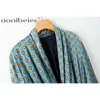 Feather Cuff Sleeves Geometric Print Women Casual Kimono Jackets Summer Patch Pockets Open Front Female Loose Tops 210604