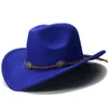 Estilo vintage unisex western cowboy chapéu cowgirl sombrero tampas de lã mistura com enrolar borda