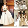 African Plus Size Bridesmaid Dresses 2021 Designer A Line Satin Lace Applique Sequins Tea Length Custom Made Maid of Honor Gown vestido
