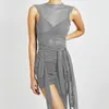 Abiti casual Nastri Mesh See Through Party Bodycon Women Sexy Clubwear Mini abito Solid senza maniche Abiti da donna di base