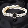 Collier pendentif de créateur de marque vintage Logo Black Water Drop 3 couches Crystal Double Pearl Chain Choker pour femmes bijoux253j
