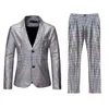 2021 Yeni Geldi Erkek 2-piece Suit Parlak Sequins Smokin Blazer 70 S Disko Parti Ceket Pantolon Seti Cadılar Bayramı Kostüm Europer Boyutu X0909