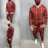 Men's Tracksuits Drop Sweatshirt Trackpants Suit Tracksuit Stripe Patchwork Jogging Colorful Plaid Zipper Sportswear Hooded