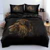 3D Lion Quilt Cover Sets Svart Linens Bed Pillow Shams King Queen Super King Twin Double Full storlek 180 * 200cm Animal Home Textile 210309