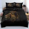 3D-Löwen-Bettbezug-Sets, schwarze Bettwäsche, Bettkissenbezüge, King-Size-Bett, Super-King-Size-Bett, Doppelbett, volle Größe, 180 x 200 cm, Tier-Heimtextilien 210309