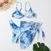 Kvinnors badkläder 3 -delad baddräkttryck underwire bikini set topp för stora bröst baddräkt kvinnor plus storlek