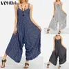 Plus Size Combinaison Femme Stripe Overalls Women Jumpsuits VONDA Backless Rompers Playsuit Female Harem Pants Pantalon 5XL Y200904