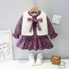 0-4 años vestido de niña de invierno moda espesar cálido arco floral niño niños niño bebé princesa vestidos 210615
