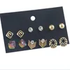 Stud Enze Fashion Women's Sieraden 6 paren / set bloemvormige vlinderdruppel glazuur persoonlijkheidsmeisje gemengde oorbellen