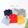 春秋2 3 4 6 810年の子供の長袖コットンハイネック基本タートルネックストライプTシャツBaby Kids Boy 210701