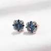 Real 925 Sterling Silver Stud Earrings Women Blue Topaz Create Gemstone Luxury Special Wedding Jewelry Trendy Accessories 2201084076839