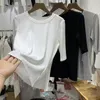 女性用Tシャツイージーコア女性ハーフスリーブプレーンカラーコットンヨーロッパスタイルヘムスプリットOネックトップス