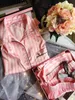 Pyjamas für Frauen Nachtwäsche Sommer Pyjama Set Rosa Umdrehende Kragen Faux Silk Satin Kurzarm Casual Weibliche Pijama Home Wear 211112