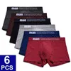 Bomullsunderbyxor Soft Boxer för män 6st / parti Andningsbar Solid Underkläder Flexibel Boxer Shorts Underbyxor Man Vetement Homme H1214