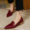 Zapatos de tacón bajo con punta estrecha y tacón bajo de 4,5 cm de cuero genuino para mujer, mocasines informales de estilo OL para mujer, mocasines suaves para uso diario